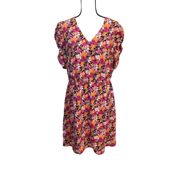 LOFT Dresses & Skirts - LOFT Floral Midi Dress - Pink, Orange, Black